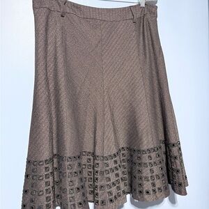 Elegant Brown A-Line Skirt with cut out Hem